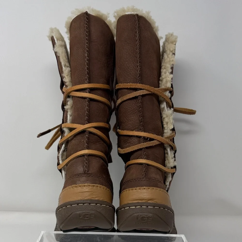 UGG Cantina goober chocolate brown Shearling Lace-Up Tall Boots size 7